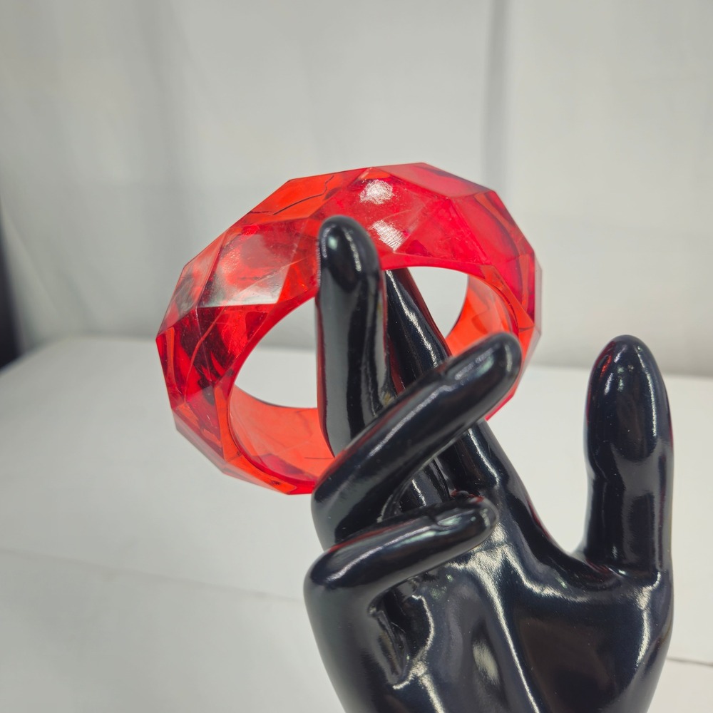 Vintage 70s Chunky Red Faceted Lucite Acrylic Bangle Stacking Bracelet Statement